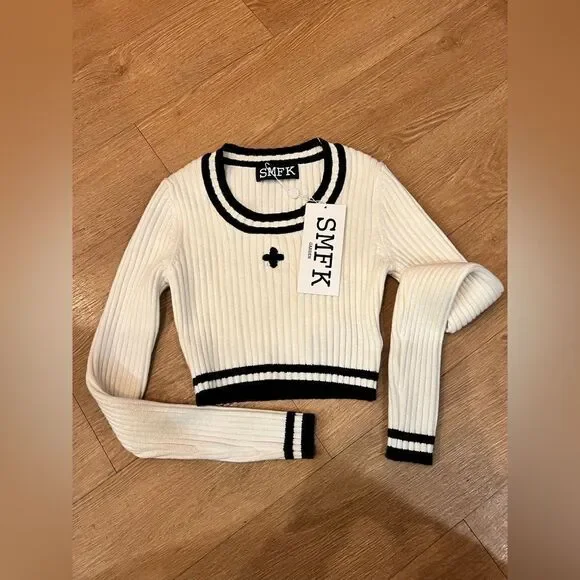 SMFK Compass Classic cashmere short sweater BNWT - Picture 4 of 7